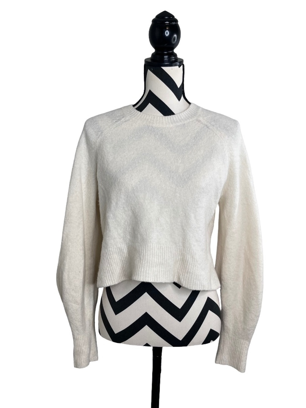 All Saints Sz M Wool Puff Sleeve Cream Cropped Sweater